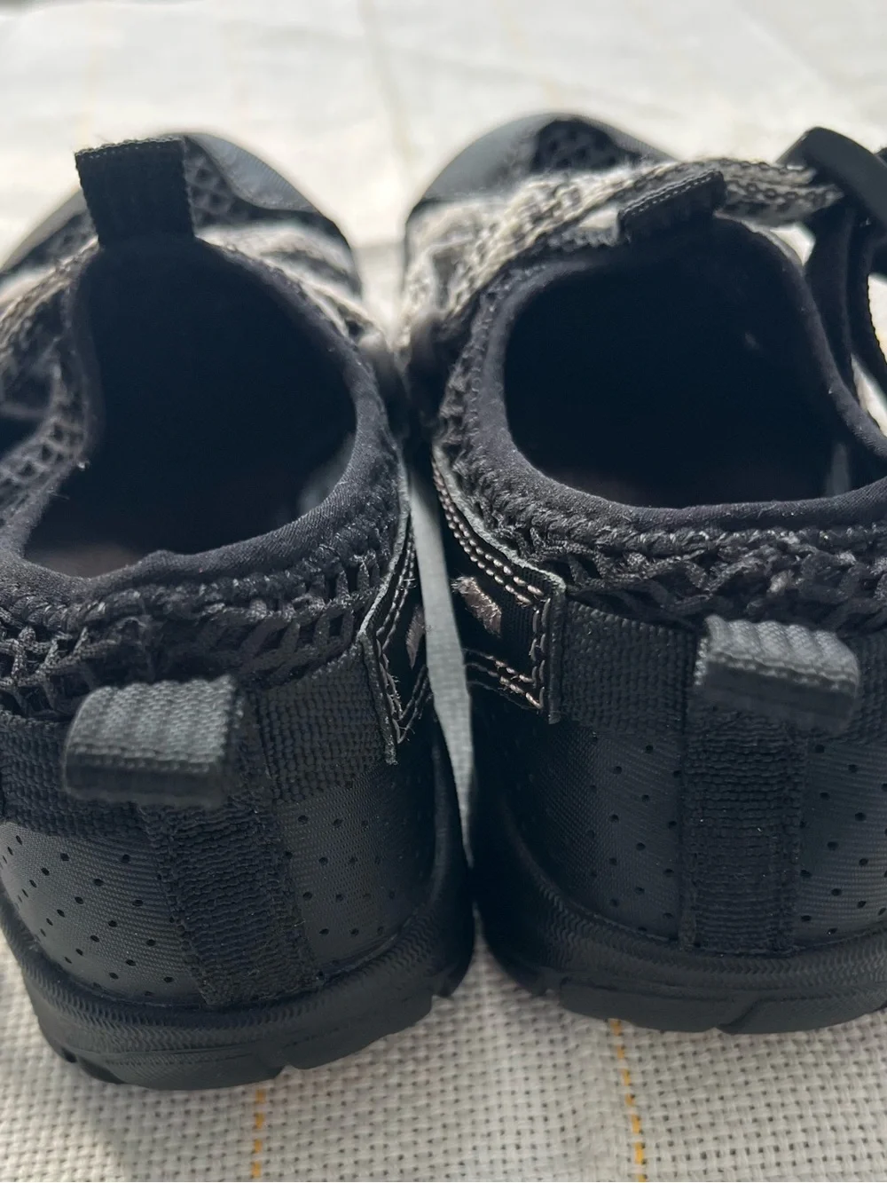 Chaco Kids Black Mesh Water Shoes with White Patterned Straps